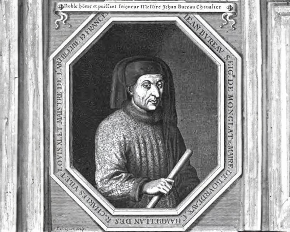 Grabado original que retrata a Jean Bureau, héroe de la Batalla de Castillón